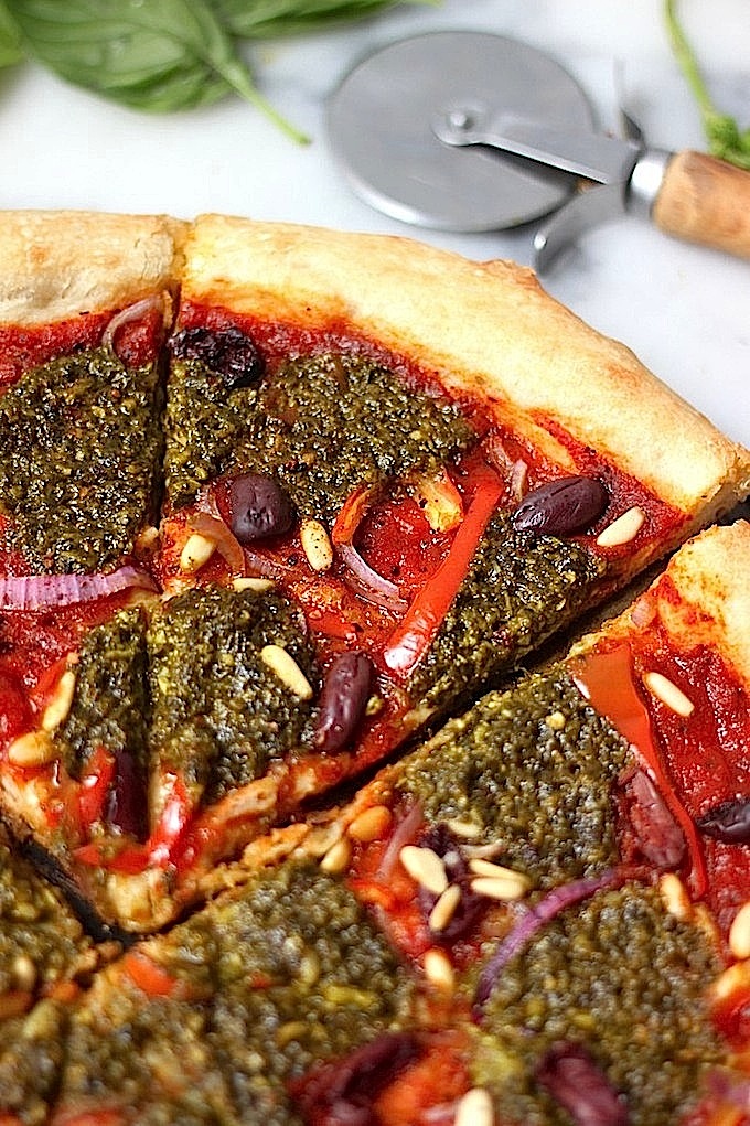 Summer Pesto Pizza (Skinny, Vegan, Dairy Free)