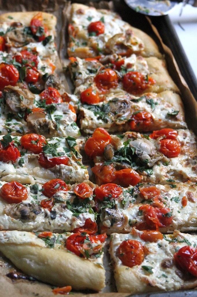 Cherry Stone Clam Pizza with Blistered Tomatoes and Fresh Herbs
