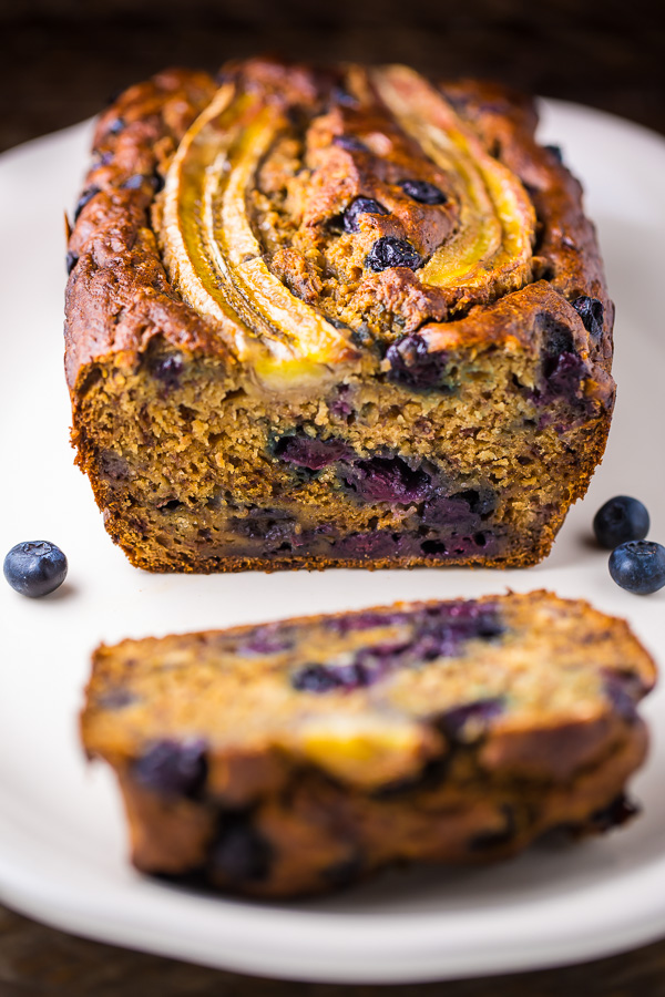low fat blueberry banana bread loaf.