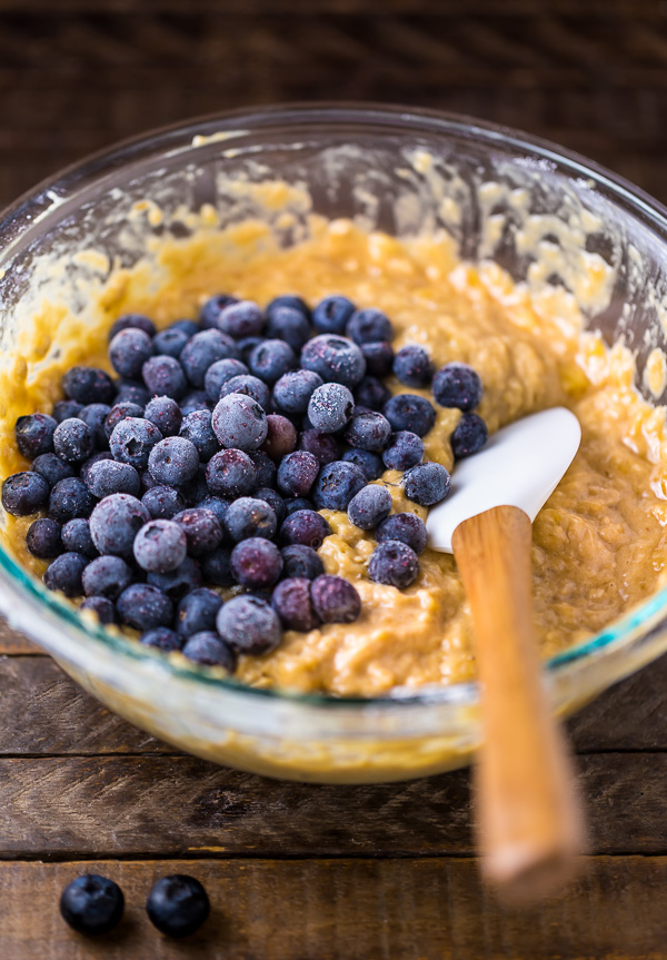 Healthy blueberry banana bread batter.