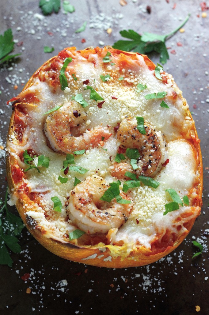 Skinny Shrimp Parmesan Spaghetti Squash