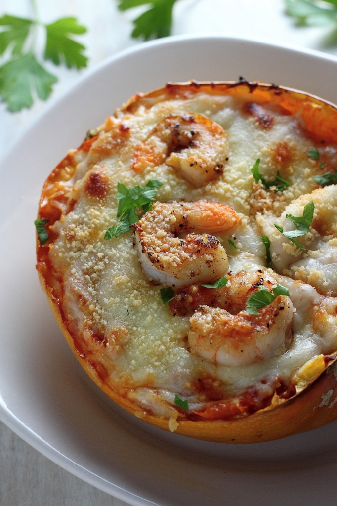 Skinny Shrimp Parmesan Spaghetti Squash
