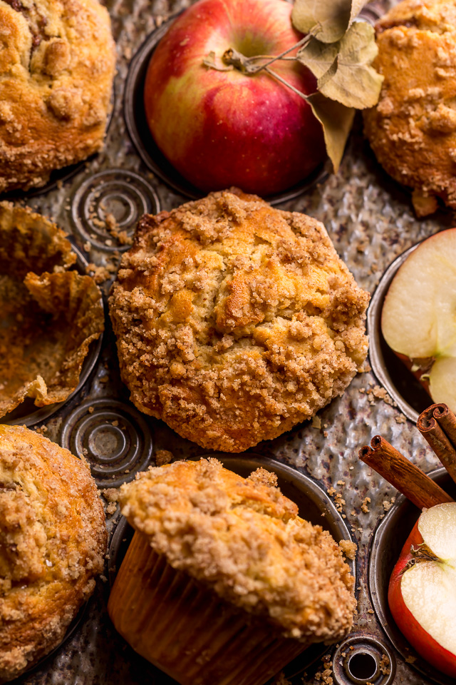 Apple muffins in a muffin pan.