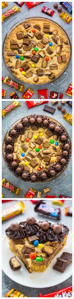 This easy to make Halloween Candy Cookie Cake is the perfect way to use up leftover candy! A hit with kids and adults!