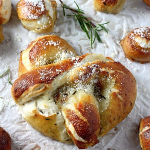 Mozzarella Stuffed Rosemary and Parmesan Soft Pretzels