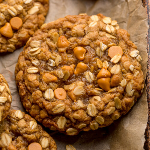 Butterscotch oatmeal cookies on a baking sheet.