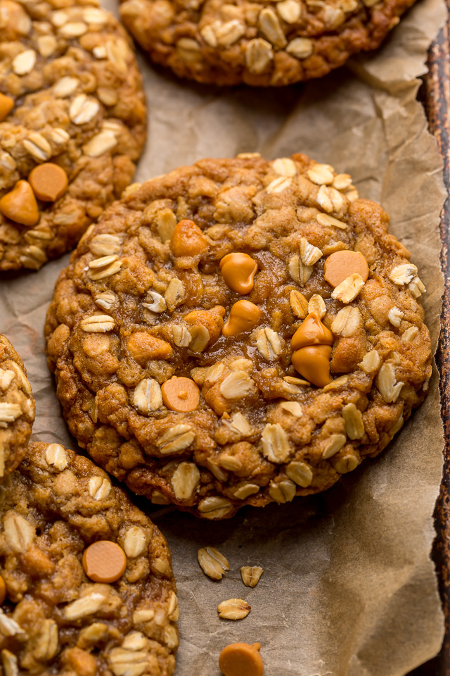 Butterscotch oatmeal cookies on a baking sheet.
