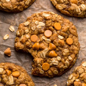 These delightfully soft and chewy oatmeal scotchies are exploding with oats and butterscotch chips! A touch of orange zest and a drizzle of molasses take this from a good recipe to a great recipe! No chilling required, so preheat your oven to 350 degrees and jump to the recipe!
