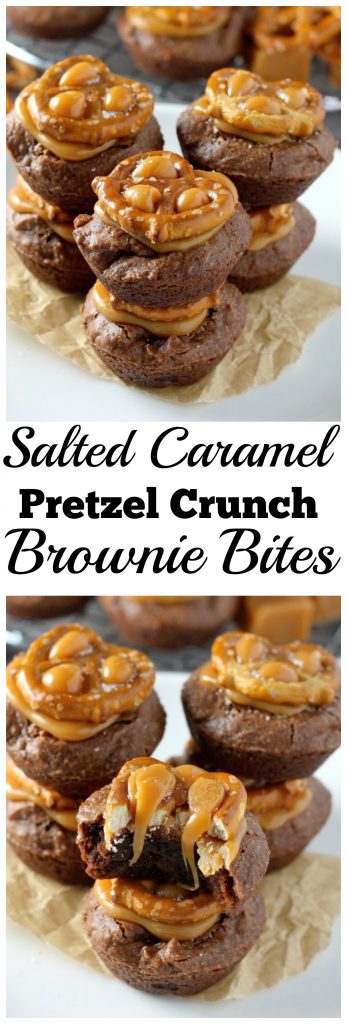 Salted Caramel Pretzel Crunch Brownie Bites