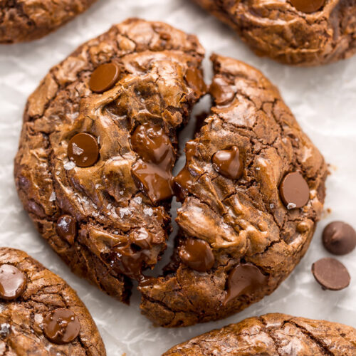 Fudge Cookies on white parchment paper.