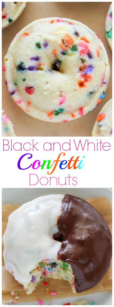 Black and White Confetti Donuts - Baked, not fried, these fun and easy donuts are ready in just 20 minutes!