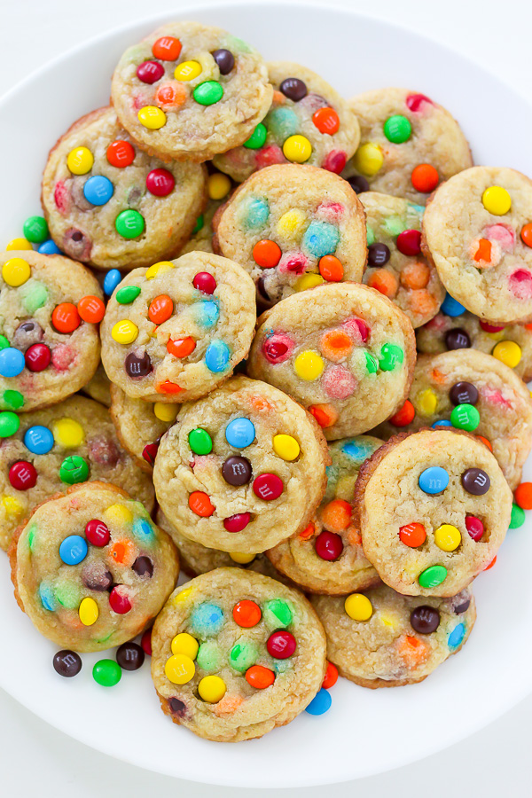 Soft, chewy, and loaded with rainbow M&M's, these colorful Cookie Bites are sure to cheer up any occasion! Make a double batch if you're serving a crowd - they go FAST.