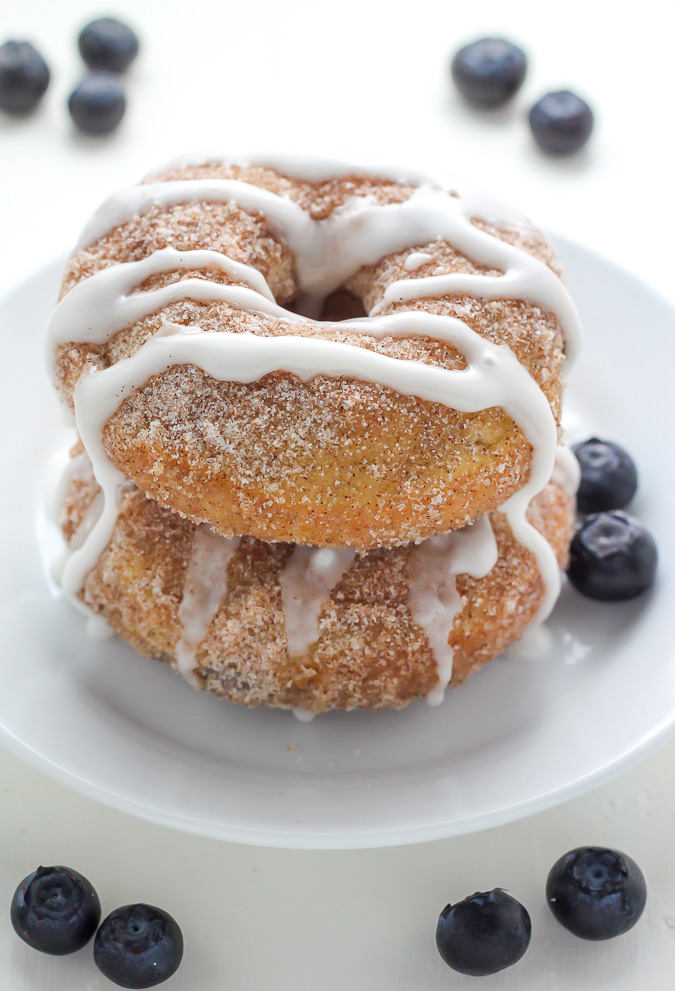 Blueberry Cinnamon Sugar Donuts with Vanilla Glaze - Oh man these are amazing!