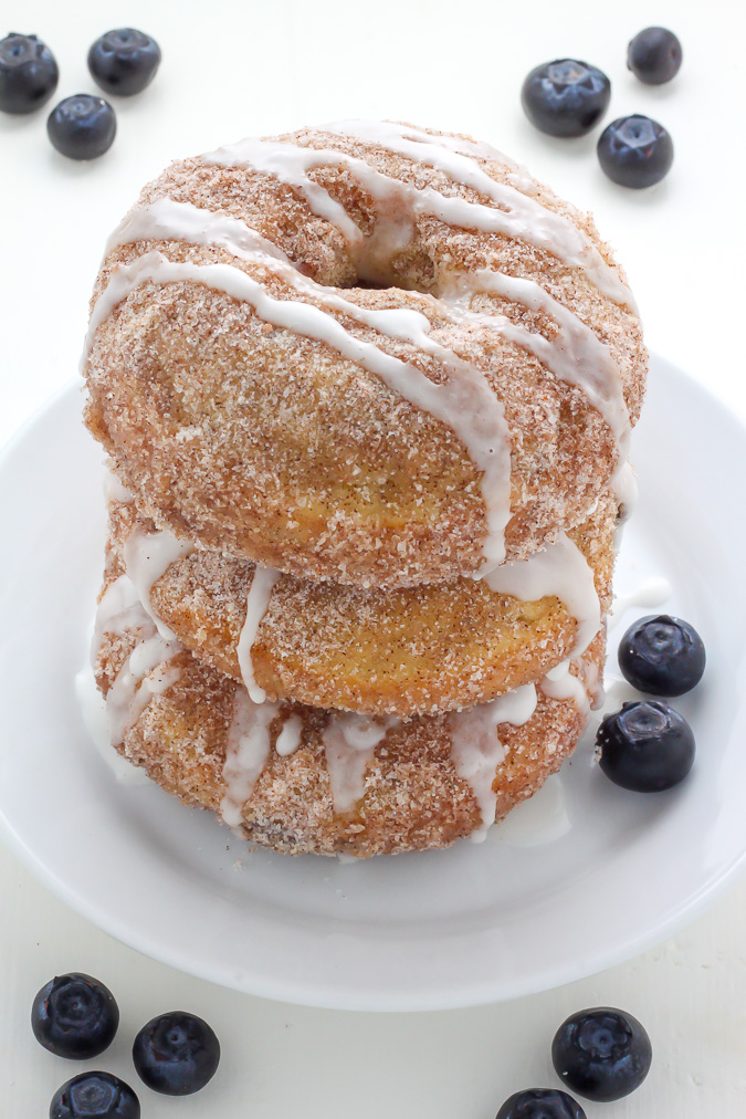 Blueberry Cinnamon Sugar Donuts with Vanilla Glaze - Oh man these are amazing!