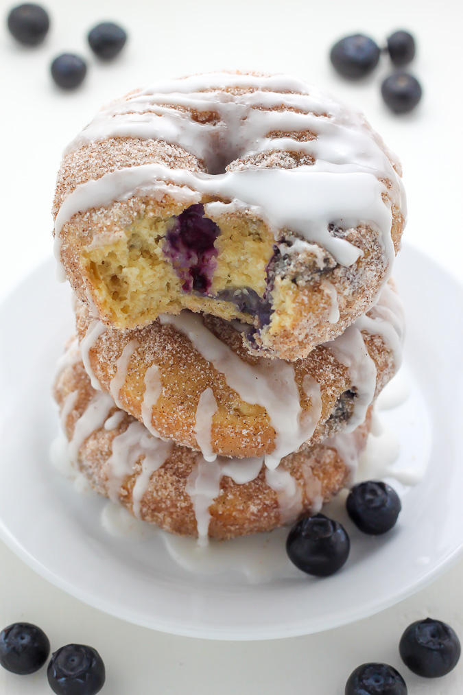 Blueberry Cinnamon Sugar Donuts with Vanilla Glaze - Oh man these are amazing!