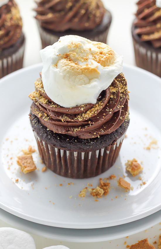 Nutella Stuffed S'mores Cupcakes - omg these are so decadent!