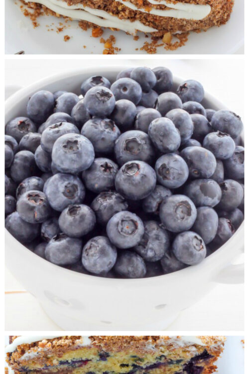 Moist and Buttery Blueberry Ricotta Crumb Cake topped with Vanilla Glaze!