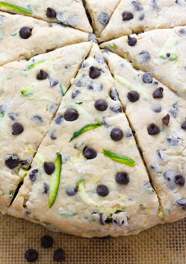 Chocolate Chip Zucchini Scones - Buttery Scones loaded with Mini Chocolate Chips and shredded Zucchini!