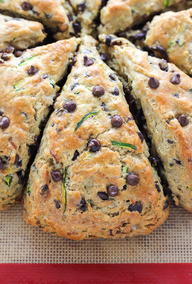 Chocolate Chip Zucchini Scones - Buttery Scones loaded with Mini Chocolate Chips and shredded Zucchini!