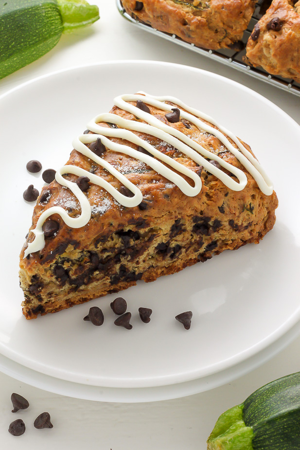 Chocolate Chip Zucchini Scones - Buttery Scones loaded with Mini Chocolate Chips and shredded Zucchini!