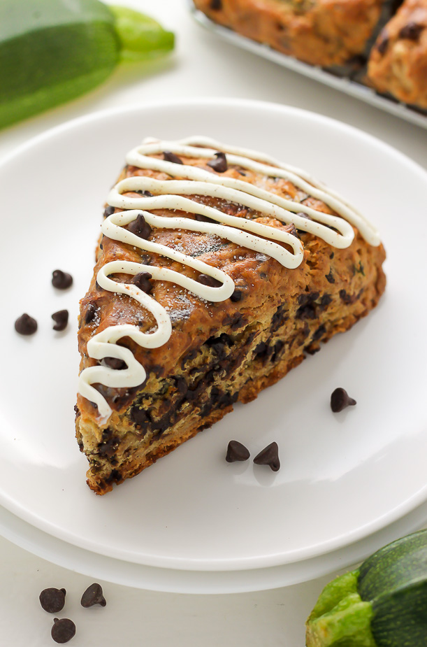 Chocolate Chip Zucchini Scones - Buttery Scones loaded with Mini Chocolate Chips and shredded Zucchini!