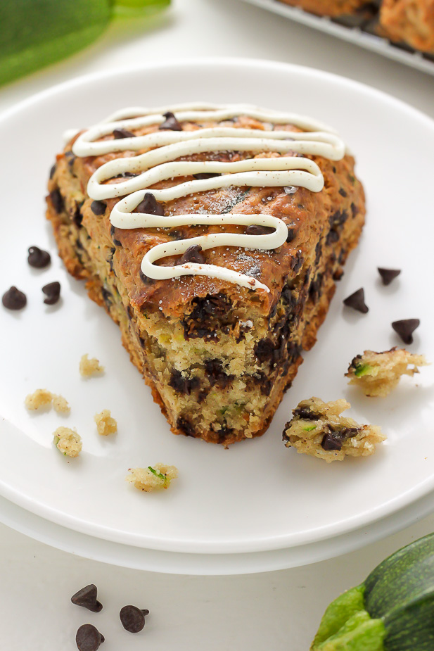 Chocolate Chip Zucchini Scones - Buttery Scones loaded with Mini Chocolate Chips and shredded Zucchini!