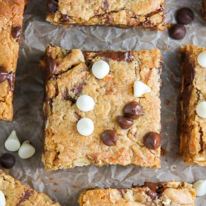 Thick and Chewy Triple Chocolate Peanut Butter Blondies