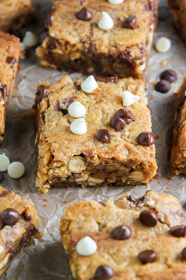 Thick and Chewy Triple Chocolate Peanut Butter Blondies