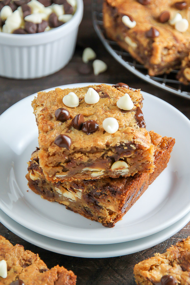 Thick and Chewy Triple Chocolate Peanut Butter Blondies