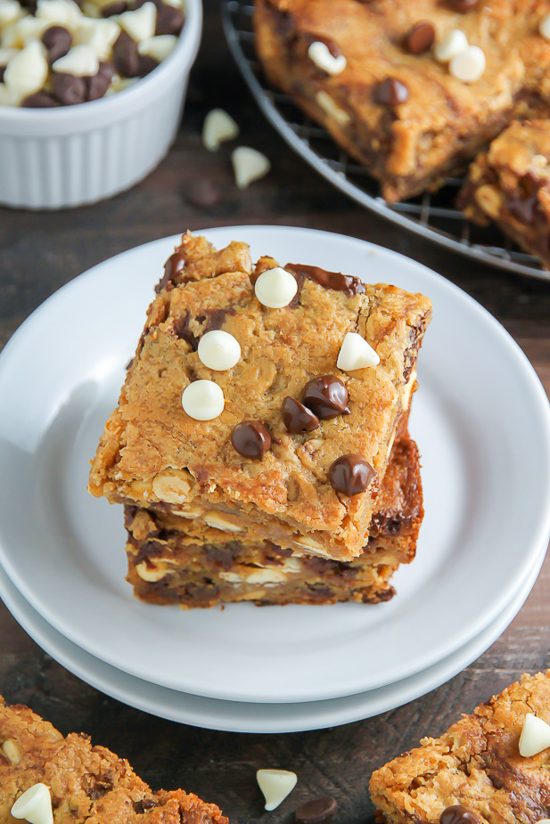Thick and Chewy Triple Chocolate Peanut Butter Blondies