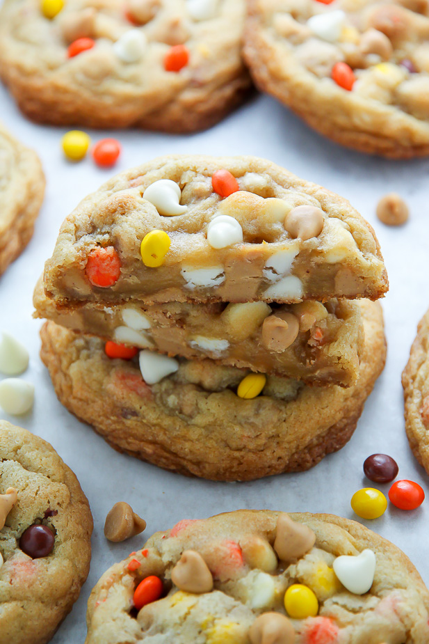 White Chocolate Reese's Pieces Peanut Butter Chip Cookies