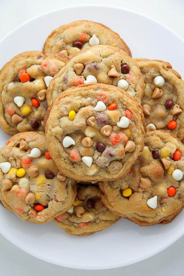 White Chocolate Reese's Pieces Peanut Butter Chip Cookies
