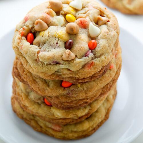 White Chocolate Reese's Pieces Peanut Butter Chip Cookies