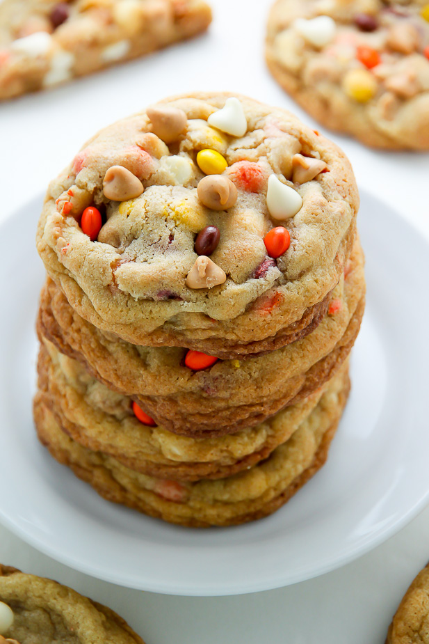 White Chocolate Reese's Pieces Peanut Butter Chip Cookies
