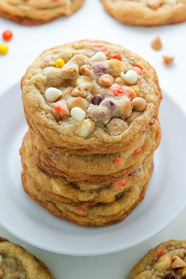White Chocolate Reese's Pieces Peanut Butter Chip Cookies