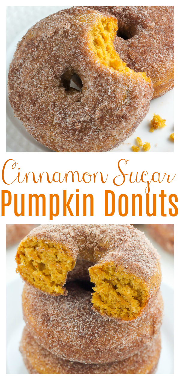 Pumpkin Cinnamon Sugar Donuts are baked, not fried, and ready in less than 20 minutes! So easy and perfect for breakfast! Pumpkin pie puree and pumpkin spice give these baked donuts incredible pumpkin flavor!
