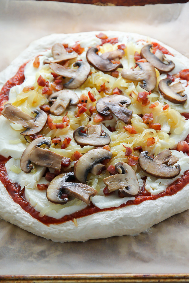 Mushroom Pizza with Pancetta and Caramelized Onions... the perfect pizza night indulgence!