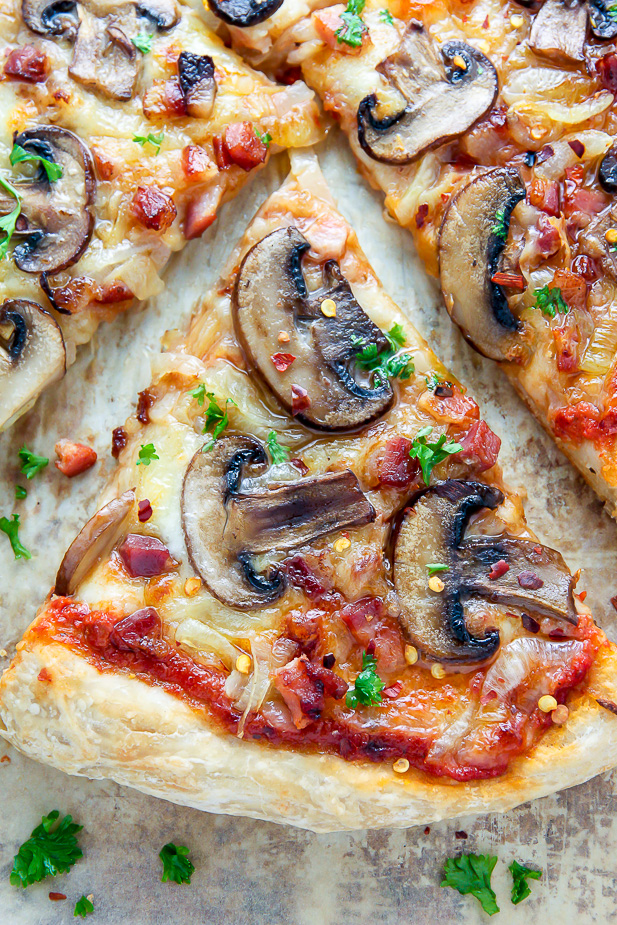 Mushroom Pizza with Pancetta and Caramelized Onions... the perfect pizza night indulgence!