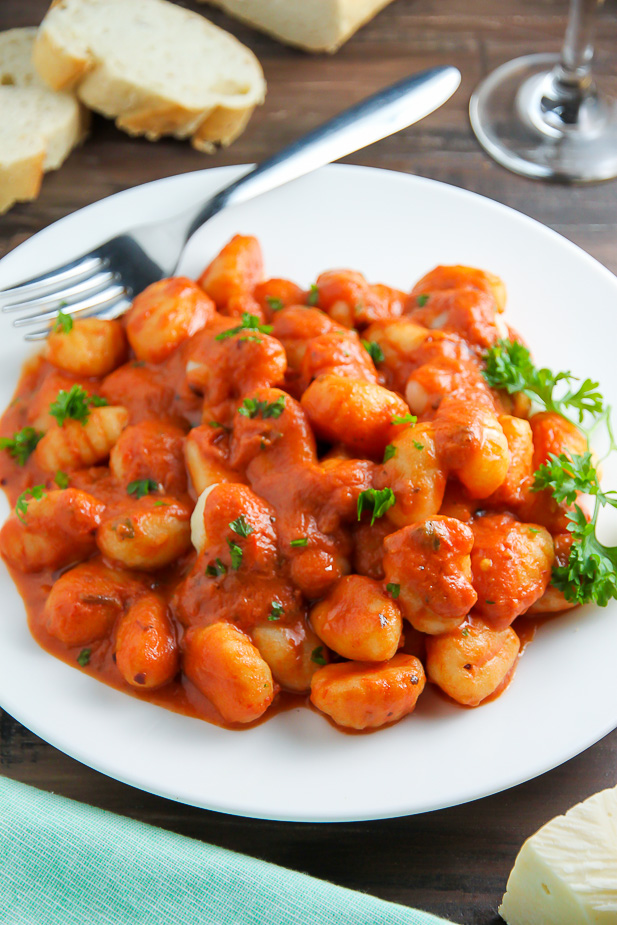 Soft pillows of potato gnocchi coated in a rich tomato vodka sauce.