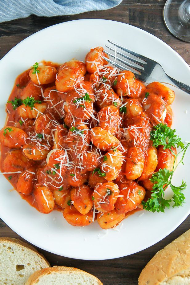 Soft pillows of potato gnocchi coated in a rich tomato vodka sauce.