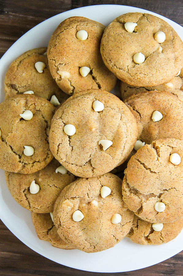 Soft and chewy cinnamon sugar snickerdoodles loaded with creamy white chocolate chips.