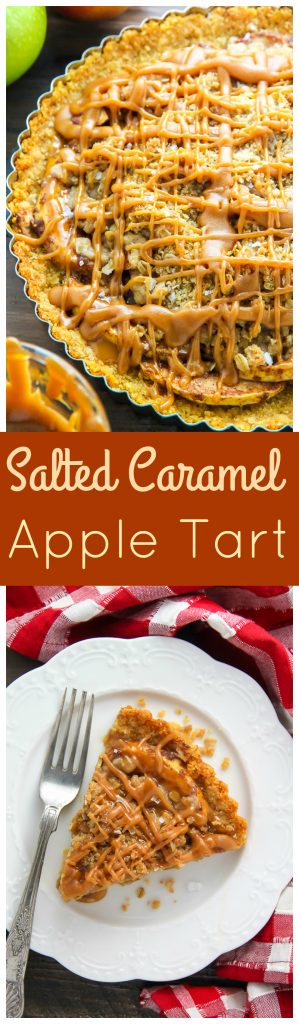 The BEST Salted Caramel Apple Tart! Click though for the delicious recipe.