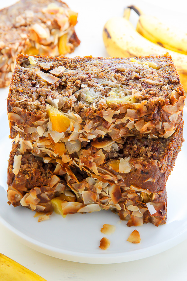 Sweet and fruity, this supremely moist banana bread is bursting with tropical flavors.