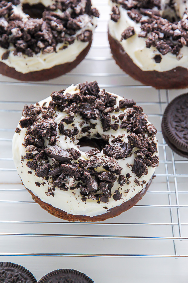 Oreo Cookies and Cream Donuts are baked, not fried, and ready in just 20 minutes!
