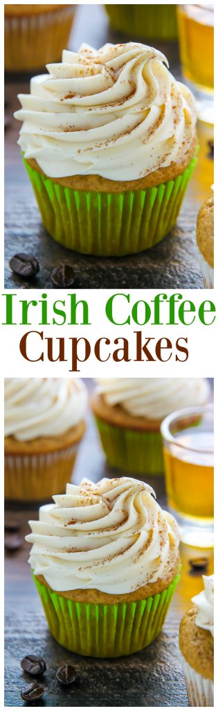 Supremely moist Irish coffee cupcakes topped with boozy buttercream! This one is for adults only!