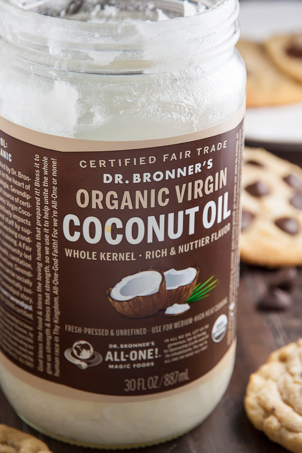 Coconut Oil Chocolate Chip Cookies with soft centers and crispy edges! The best part? No cookie dough chilling required! Just roll and bake.