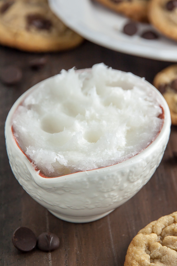 Coconut Oil Chocolate Chip Cookies with soft centers and crispy edges! The best part? No cookie dough chilling required! Just roll and bake.
