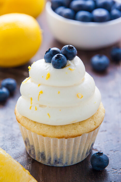 My favorite Lemon Blueberry Cupcakes! Topped with homemade Lemon Cream Cheese Frosting and Fresh Blueberries, they're simply irresistible.