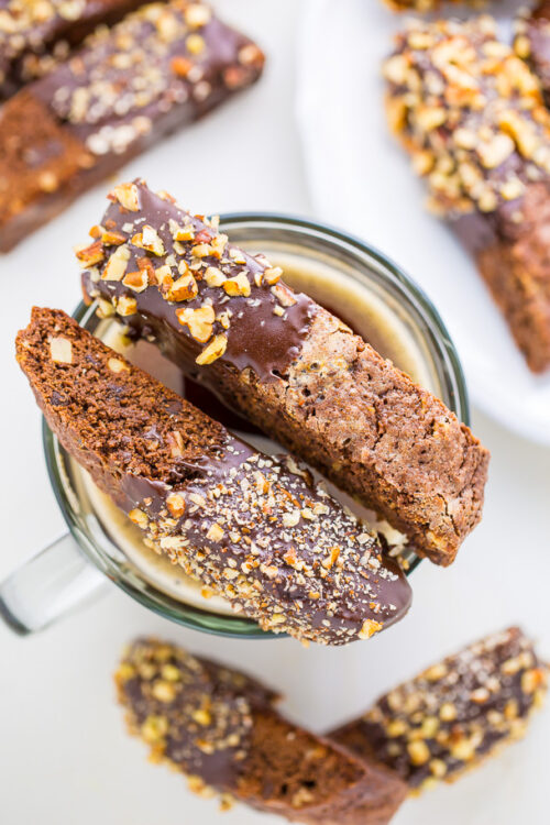 My homemade Chocolate Pecan Biscotti is crunchy, flavorful, and perfect with a cup of coffee!