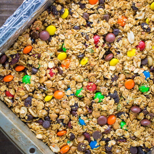 Sweet and Salty Trail Mix Granola Bars! We make these once a week.